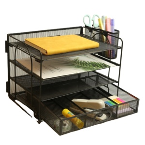 Metal Desktop <b>File</b> Organizer Hanging Mesh <b>File</b> Holder with 4 Trays and 2 Pen Holders Office Desk Organizer - Product Image 1