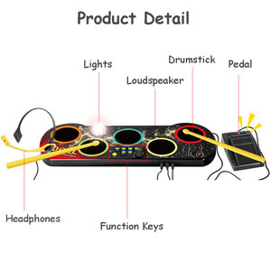 Batería de juguete unisex de plástico con altavoces y pilas, baquetas de jazz, instrumentos musicales, set de batería eléctrica para niños principiantes. - Product Image 4