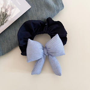 Bandeau en jean à carreaux en coton coréen avec nœud, élastique à cheveux pour queue de cheval pour fille, accessoire capillaire - Product Image 6