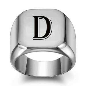 Anillo Cuadrado de Acero Inoxidable de 18 mm con Letra A Grabada con Láser, Joyería de Moda Unisex, Regalo - Product Image 4