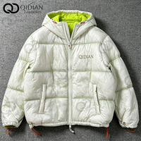 Blouson matelassé à capuche personnalisé pour homme, style streetwear, effet vieilli, délavé à l'acide, doublure contrastante, ourlet à cordon, manteau d'hiver décontracté et doux, OEM