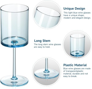 10 Oz Square Cocktail Glasses <strong>Blue</strong> Wine Glasses Colored Stemmed Plastic Drinkware <strong>Champagne</strong> <strong>Flute</strong> with Long <strong>Stem</strong> - Product Image 3