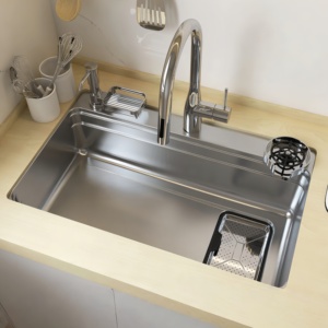 5MM <b>Extra</b> Thick Japanese Style 304 Stainless Steel Embossed Rainfall Waterfall <b>Large</b> Single Bowl Kitchen Sink - Product Image 1