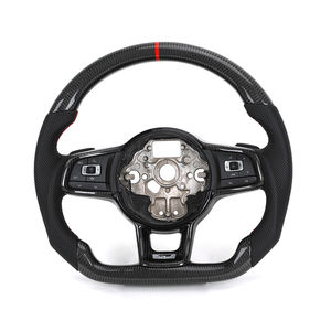 Volante Deportivo <span class=keywords><strong>R</strong></span> <span class=keywords><strong>Line</strong></span> de Cuero Semiperforado y Fibra de Carbono para VW Volkswagen Golf 5 6 7 <span class=keywords><strong>R</strong></span> MK5 MK6 MK7 MK7.5 Gti Polo Passat B8 - Product Image 1