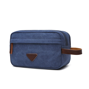 Bolsa de Aseo de Lona de Algodón Encerado en Blanco, Organizador de Neceser Personalizado de Afeitado Colgante de Color Azul Marino Clásico, 16oz - Product Image 4