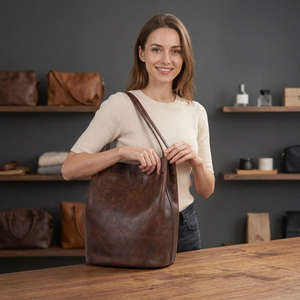 Sacs à main en cuir véritable de style western vintage très tendance pour femmes, avec fermeture éclair rayée, imperméables et légers - Product Image 1