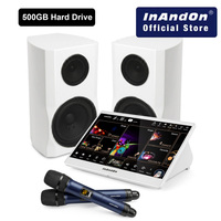 Machine de karaoké Inandon Kd9max 5 en 1 avec deux haut-parleurs, disque dur de 500 Go, écran tactile HD de 15,6 pouces, système avec 2 micros sans fil, YouTube (blanc)