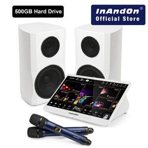 Machine de <span class=keywords><strong>karaoké</strong></span> Inandon Kd9max 5 en 1 avec deux haut-parleurs, disque dur de 500 Go, écran tactile HD de 15,6 pouces, système avec 2 micros sans fil, YouTube (blanc) - Product Image 1