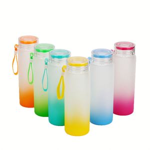 Botella de vidrio de borosilicato de 500 ml con degradado mate, cordón para transportar, tapa a juego con el color, taza de agua portátil para estudiantes escolares - Product Image 3