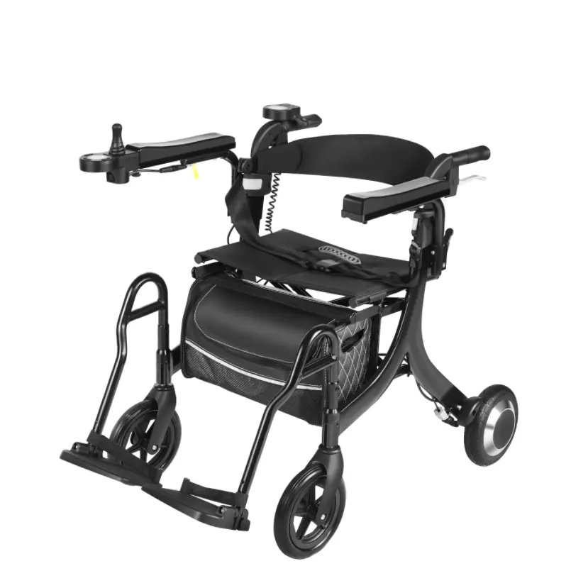 ¡Novedad de 2024! Silla de transferencia portátil para adultos, andador eléctrico plegable rodante para ancianos con asiento