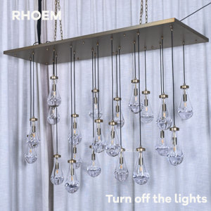 Lampadario RHOEM a Gocce di Pioggia in Vetro Soffiato a Mano, con Canopia in Ottone Massiccio, 110V-240V, Personalizzabile - Product Image 2