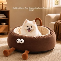 Coussin pour chien en flanelle d'hiver, confortable et rond, avec coussin amovible et lavable, design mignon à grands yeux, pour chiens et chats de petite et moyenne taille