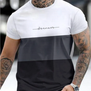 Camiseta personalizada a juego de colores con logotipo Camiseta a rayas personalizada Camiseta con contraste de color personalizado Camiseta con estampado en blanco - Product Image 2