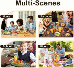 Services de table écologiques réutilisables en paille de blé, assiettes, tasses et bols incassables pour enfants, avec couleur personnalisable - Product Image 5