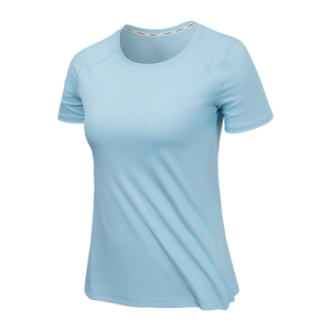Camiseta Deportiva de Manga Corta para Mujer, Cuello Redondo, Color Azul Claro, Corte Ajustado, Secado Rápido, Tejido de Punto, Primavera Verano, 100% Poliéster - Product Image 1