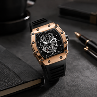 Montre sport à quartz pour homme, grand cadran carré en alliage, aiguilles lumineuses, affichage à aiguilles, bracelet en silicone, étanche 30 m