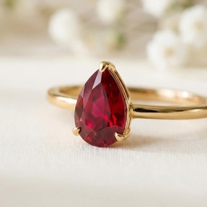 Anillos de plata 925 chapados en oro con rubí natural, al por mayor, de plata alemana, ajustables, con corte de pera, para mujer, finos, de eternidad, vermeil. - Product Image 2