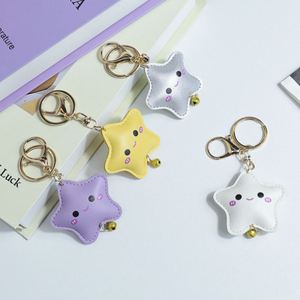 Healing PU Leather Star Keychain Pendant Cute Bell Carabiner Keychain Durable <b>Key</b> <b>Ring</b> <b>Bag</b> Decoration - Product Image 1