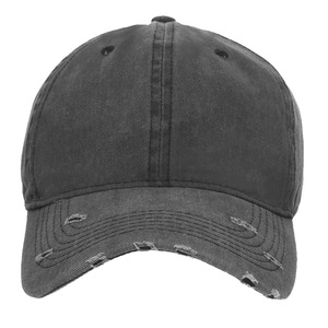 Washed Denim Baseball Cap Unisex Breathable Sunshade Round Top Ripped Style Solid Color Embroidered Logo Cotton Fabric - Product Image 1
