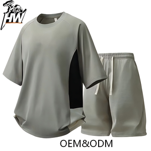 <span class=keywords><strong>Completo</strong></span> Sportivo da <span class=keywords><strong>Uomo</strong></span>: T-Shirt a Maniche Corte con Collo Tondo e Patchwork, Pantaloncini Casual, Set Due Pezzi alla Moda per <span class=keywords><strong>Fitness</strong></span> - Product Image 4