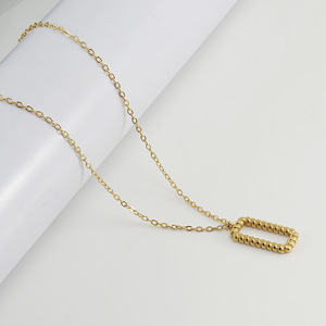 Zogxin Gold Stainless Steel Rectangular Twisted Pendant Necklace For Women Geometric Style Clavicle Chain - Product Image 2