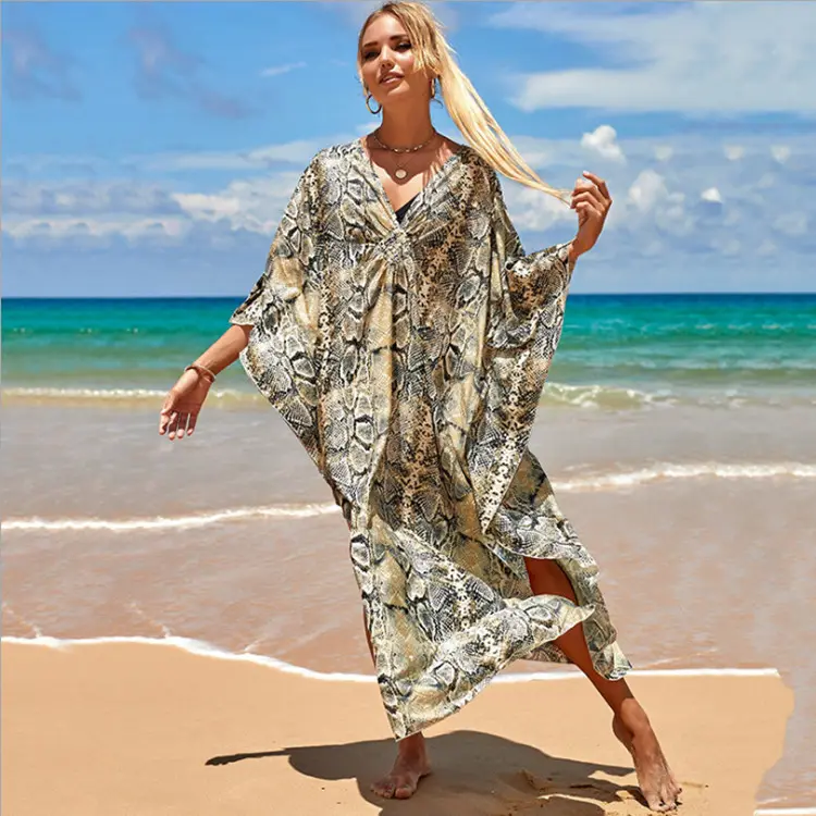 2022 Voorraad 17 Kleuren Print Kaftan Plus Size Boho Losse Lange Strand Cover Ups Vrouwen Maxi Jurk