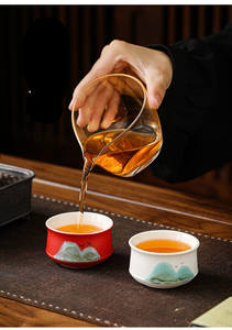 Ensemble de tasses en céramique personnalisées faites à la main MSH, ensemble de tasses à thé en porcelaine, ensemble de 4 tasses à thé avec des montagnes et des rivières splendides, avec boîte cadeau - Product Image 6