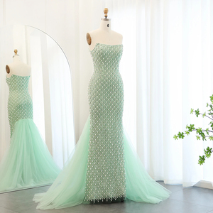 Cape de soirée sirène <span class=keywords><strong>en</strong></span> perles de cristal de luxe <span class=keywords><strong>vert</strong></span> sauge pour femmes élégante robe trapèze <span class=keywords><strong>en</strong></span> dentelle pour les mariages SZ431 - Product Image 4