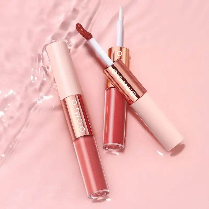 Neuankömmling 2 In 1 6 Farben Mattes Finish Glanz glasur öl Wasserdichtes Langlebiges Lippen-Make-up für Mädchen Stick Produkt