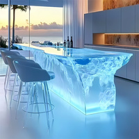 Table de bar en résine artistique haut de gamme, design cristal glacier, plateau en verre transparent lumineux, pour club, commerce, bar à domicile, villa, décoration