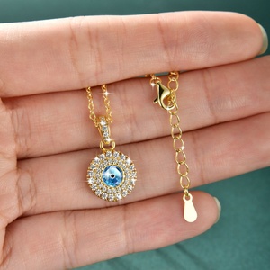 Collier Pendentif Œil Bleu Vintage en Cuivre Plaqué Or 14 carats avec Zircon, Bijou Quotidien pour Femme, Vente en Gros - Product Image 6
