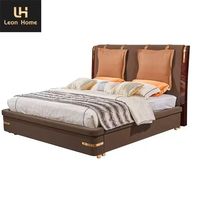 Meubles de chambre à coucher de style moderne de luxe à prix d'usine fait sur mesure de haute qualité Lit double en cuir marron