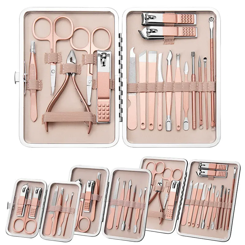 Set 18 in 1 Professional Pedicure Set Nail scissors Grooming Kit with Leather Travel Case Pink