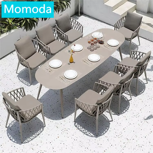 Sang trọng hiện đại bàn ăn đặt 8 chỗ ngồi vườn dây đồ nội thất ngoài trời Hợp kim nhôm mây ghế kim loại bảng công viên kho - Product Image 1