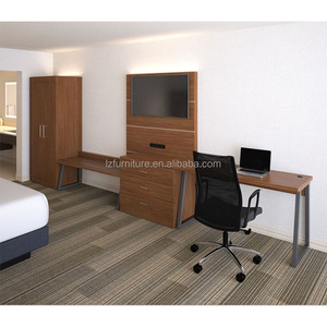 Low Cost 3 Star Hotel Bedroom Set Wood <b>Frame</b> <b>Platform</b> <b>Beds</b> with Extended Back Panel and Bedside Tables for Budget Hotel Project - Product Image 6