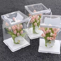 Boîte d'emballage de fleurs en PVC transparent, cylindre rond, formes rectangulaires, boîte cadeau pour gâteau pour la Saint-Valentin, anniversaire