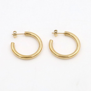 Hoop Earrings Gold And Steel C Shaped Geometric Minimalist Fashion Jewelry For Women Gift - Product Image 5