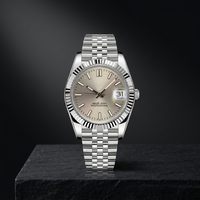 Bracelet Jubilé gris clair argenté en acier inoxydable et cuir, 36 mm 39 mm, mouvement Seiko NH35, montre de plongée de luxe, verre cristal, résistant à l'eau 50 m