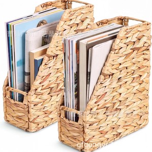 Handmade Woven Magazine Storage Basket Rectangle Desktop <b>File</b> <b>Organizer</b> Natural Color Standing Type Office <b>Organizer</b> - Product Image 1