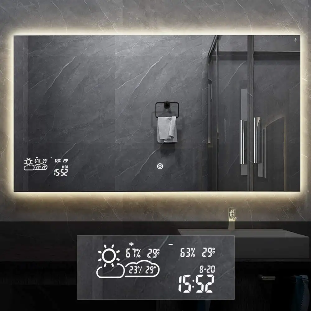 جيتاي-جهاز ديفويجر للحمام ، مستطيلة مضيئة حديثة, مع شاشة عرض درجة حرارة الوقت ، مجهزة بمرآة لمدة 5 سنوات