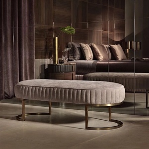 नई डिजाइन गर्म बिक्री बिस्तर बेंच तुर्क के साथ मखमल सामग्री स्टेनलेस स्टील फ्रेम - Product Image 2