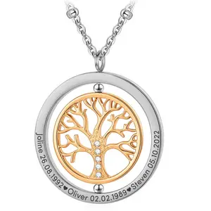 2024 INS Hot Sale 316L Stainless Steel Tree Of Life Rotatable Pendant Necklace 18K PVD Gold Plated Titanium Waterproof Necklace