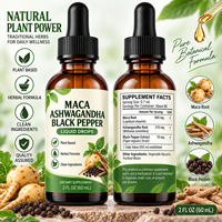 Gouttes liquides OEM de Maca, Ashwagandha et Poivre Noir, à base de racines de Maca, de racines d'Ashwagandha et d'extrait de Poivre Noir, pour adultes, fourniture directe usine