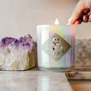 Luxury Iridescent Candle Jar With <b>Lids</b> Customized Crystal Glass Candle Vessel <b>Decor</b> Aura Electroplated Empty Candle Container - Product Image 5