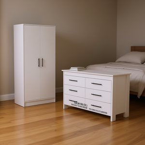 Juego de dormitorio Canaan de 2 piezas, armario y cómoda blancos, 6 cajones, diseño moderno y minimalista para muebles de dormitorio - Product Image 2