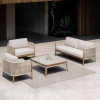 Ensemble de salon extérieur en teck avec détails en corde Seater Sofa Rope Chairs Table basse pour piscine