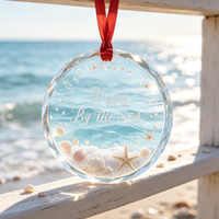 Ornement en verre rond en cristal gravé avec logo personnalisé, ornements suspendus en cristal vierge pour la décoration / Pendentif en verre de cristal