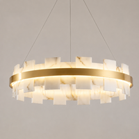 Lustre moderne en laiton et albâtre, hauteur réglable, éclairage LED central, luminaire d'intérieur pour salle à manger, salon, hôtel