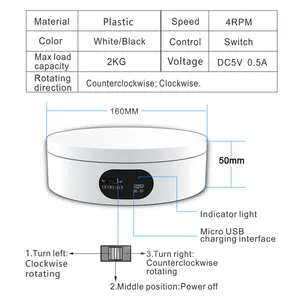 16Cm Usb Elektrische Roterende Draaitafel Met Displaystandaard Voor Video-Opnamen Rekwisieten Plastic Draaitafel Voor Fotografie 360 Graden