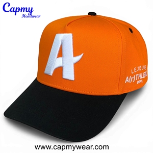 Casquette de baseball brodée sur mesure bicolore orange et noir, modèle designer Gorras ajusté à 5 panneaux pour homme, vente en gros - Product Image 4